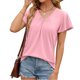 thumbnail image 2 of Camiseta de manga corta con cuello en V y pliegues para mujer, corte holgado, color liso, para uso informal o en la playa, 2 of 5