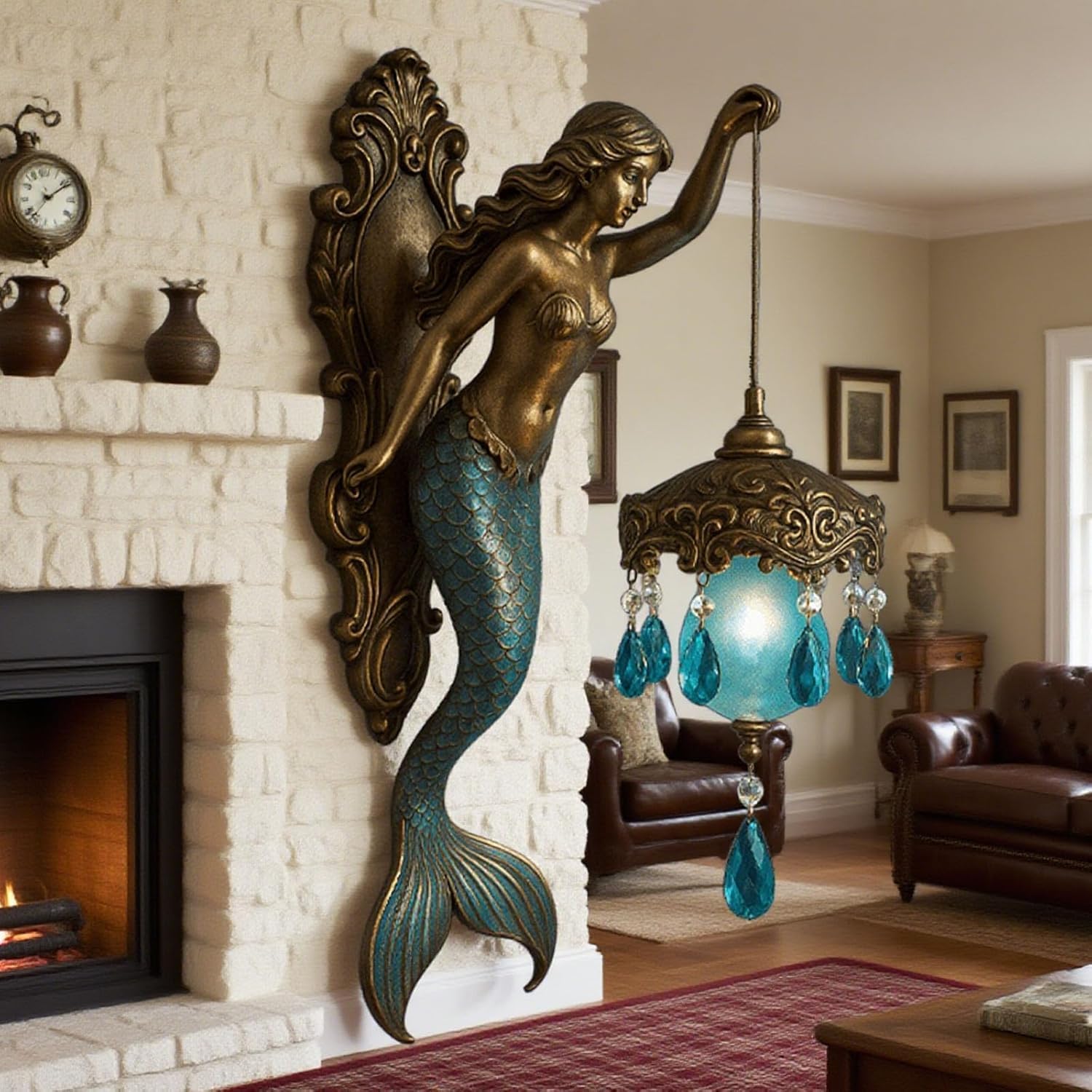 Mermaid Wall Lamp, 8/12 Inch Vintage Base Design Night Light, Vintage Ocean-Themed Night Light, Vintage Style Bedroom Hotel Restaurant Decorative Wall, for Bedroom, Living Room, Bathroom