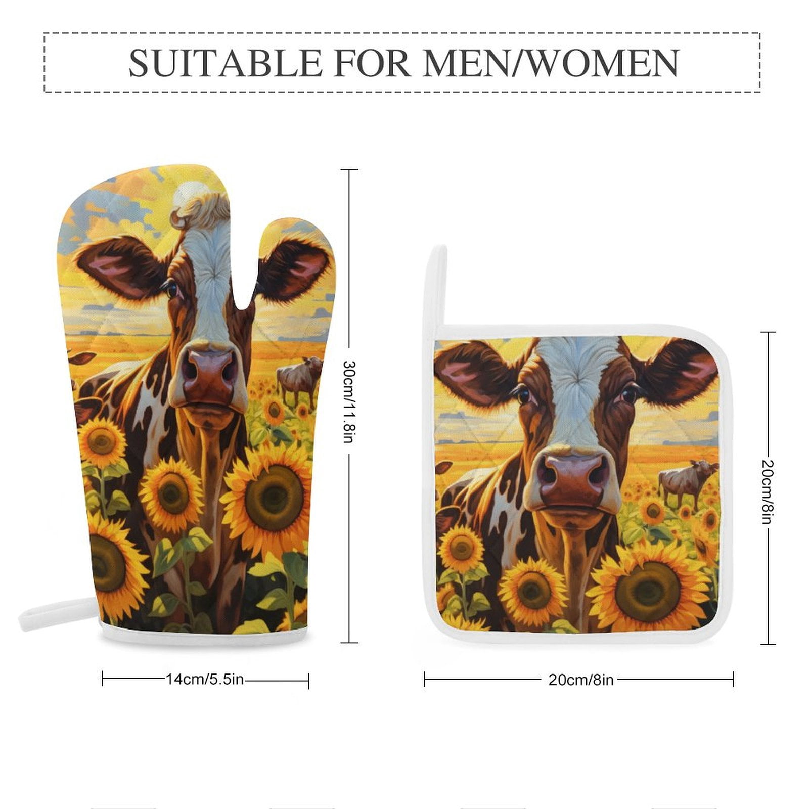 Farm Cows Heat Resistant Microwave Oven Gloves Set for BBQ Baking Grilling,Baking Gifts Cooks for Women,Housewarming Gifts for New Home