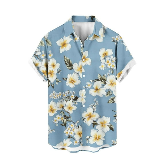 AHTJRT Men's Short Sleeve Button-Down Tropical Rainforest Layers Island Feasts Blue 3XL