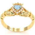 thumbnail image 5 of Claddagh Aquamarine Diamond Ring In Solid 14k Yellow Gold, 5 of 6