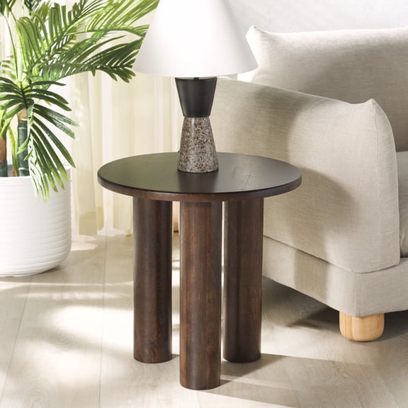 Safavieh Couture Jennamira Mid-Century Wood Round End Table, Dark Brown