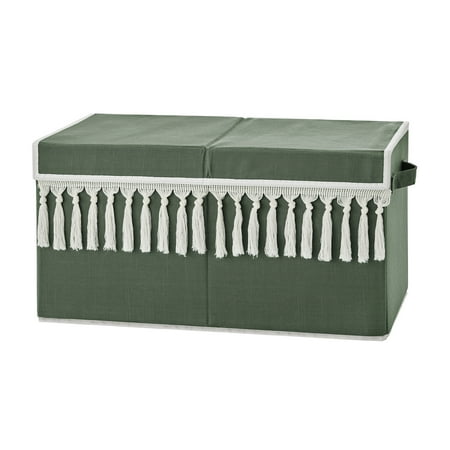 UPC: 0846480097099 | Boho Fringe Dark Green and Ivory Storage Fabric Toy Box Girl Boy Unisex by Sweet Jojo Designs