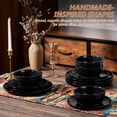 thumbnail image 4 of Vesteel Dinnerware Sets for 4, 12Pcs Premium Plates and Bowls Set, Farmhouse Handmade Stoneware Sets for Home Restaurant, Microwave & Dishwasher Safe, Matte Black, 4 of 8