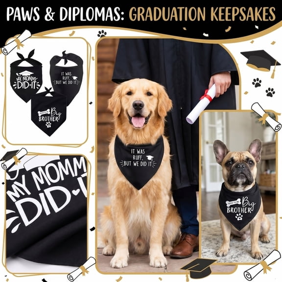 Graduation Dog Bandana, Funny "My Mommy Did It" & "It Was Ruff, But We Did It" Pet Bib Scarf for Class of 2026 Ceremony, Adjustable Triangle Neck Tie for Photo Props A