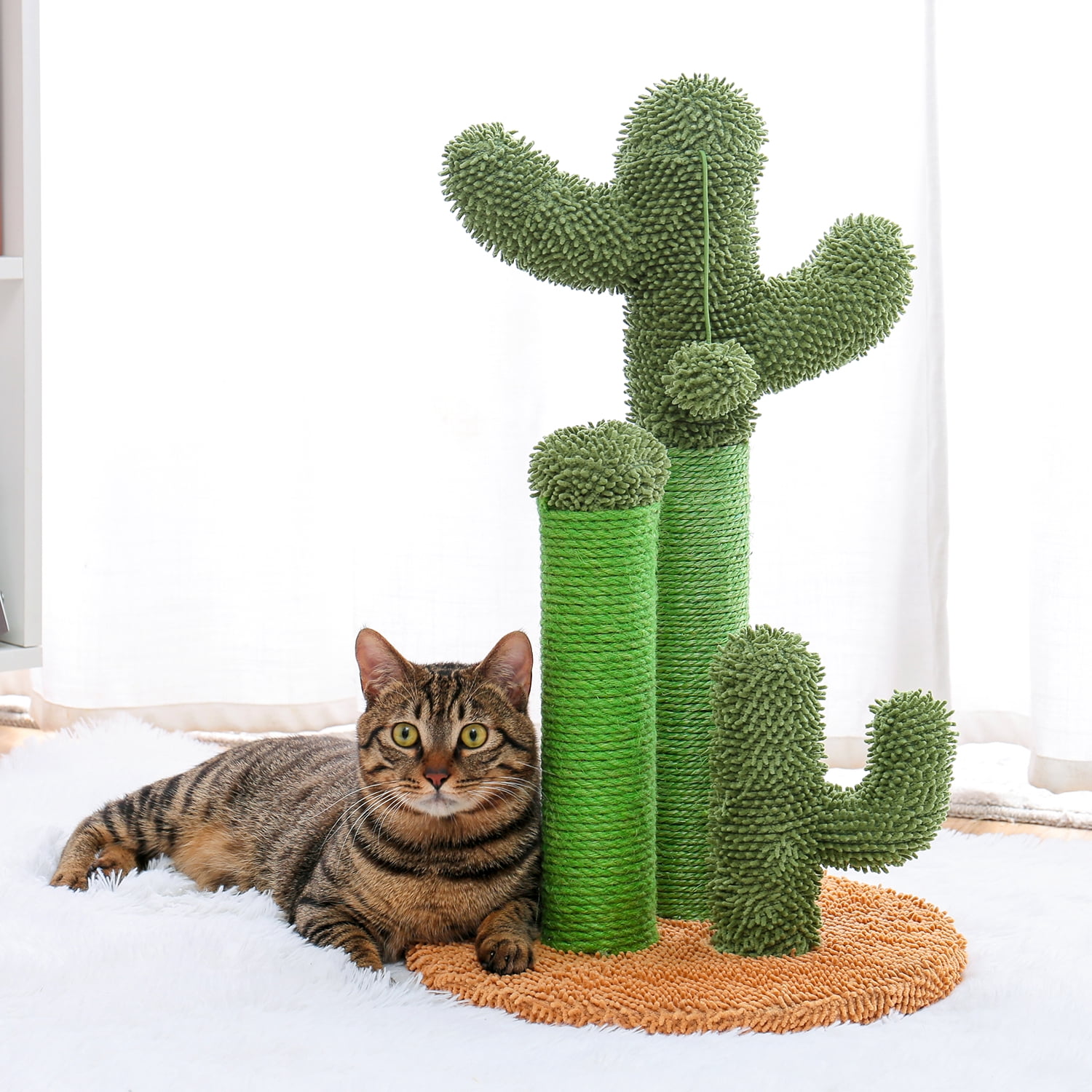Pefilos 27" Cat Scratching Post for Adult Cats Cactus Cat Scratcher for Large Cats Featuring with 3 Scratching Poles and Interactive Dangling Ball Cat Tree for Indoor Cats, L Pefilos 27" Cat Scratching Post for Adult Cats Cactus Cat Scratcher for Large Cats Featuring with 3 Scratching Poles and Interactive Dangling Ball Cat Tree for Indoor Cats, L