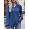 thumbnail image 4 of Camisas de Larga para Mujer, Moda Otoño 2025, Blusas Elegantes e Informales, Blusas Tipo Túnica Plisadas con Cuello Redondo. Azul Real S, 4 of 10