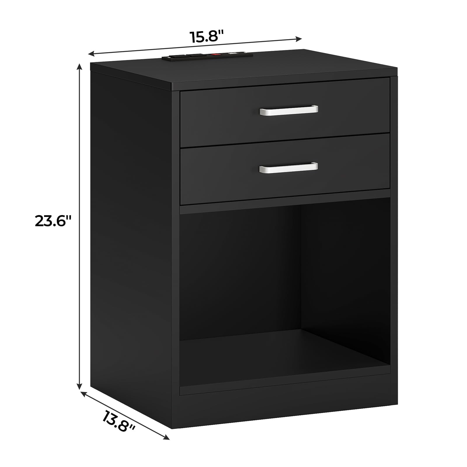 Afuhokles Nightstand Set of 2,Black Bedside Table with Charging Station 2 Drawers