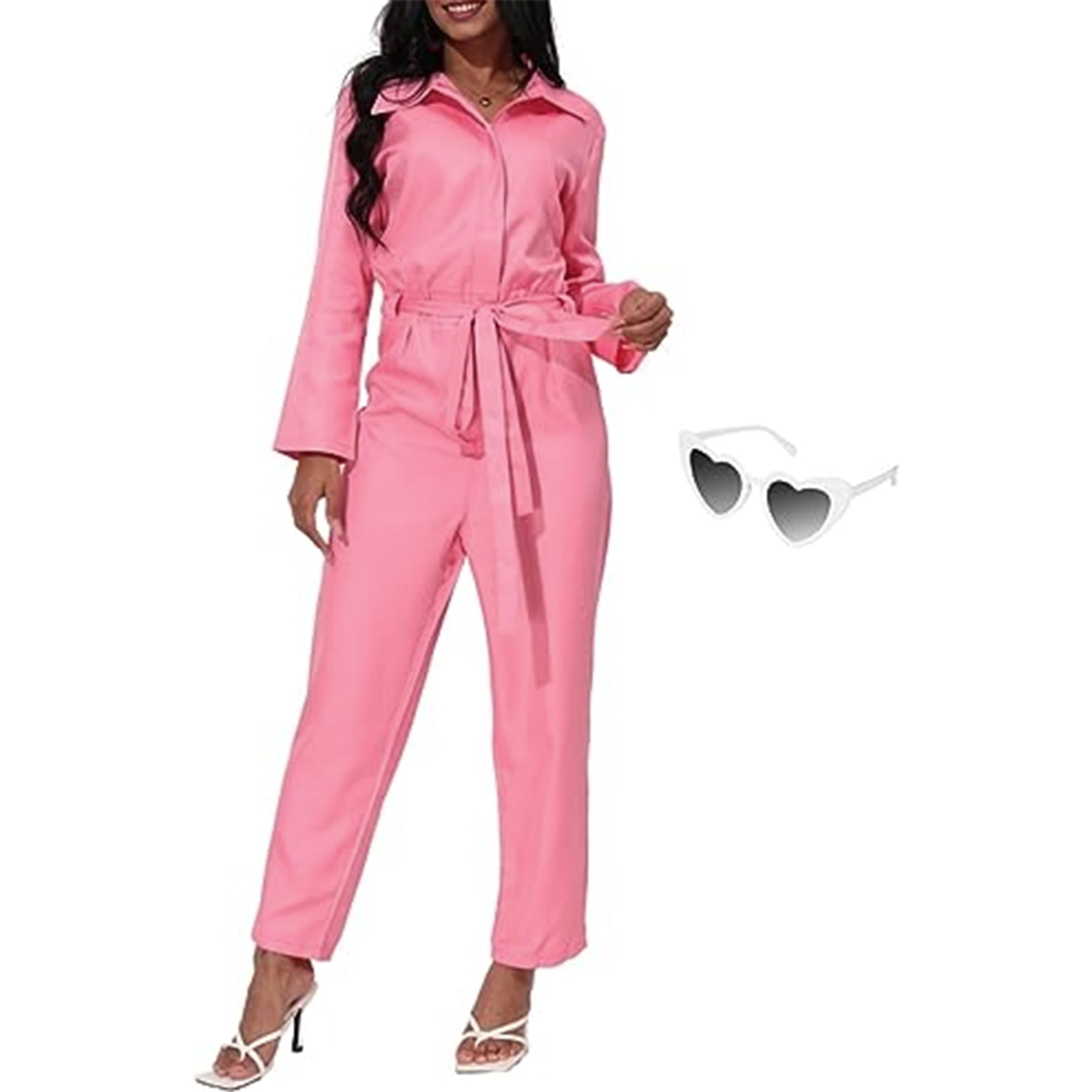Womens Pink Jumpsuit Long Sleeve One Piece Romper Plus Size Jumpsuits for  Women 2023 Pink Costume XL 