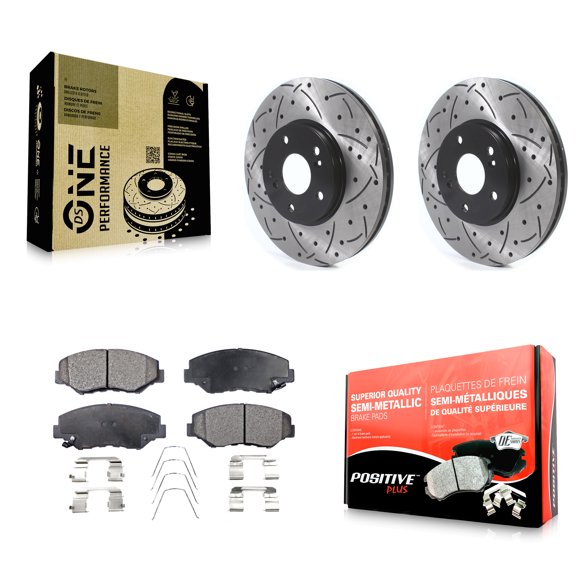 Transit Auto Front Coated Drilled Slotted Disc Brake Rotors and Semi-Metallic Pads Kit for Car Honda Pilot Accord KDF-100747