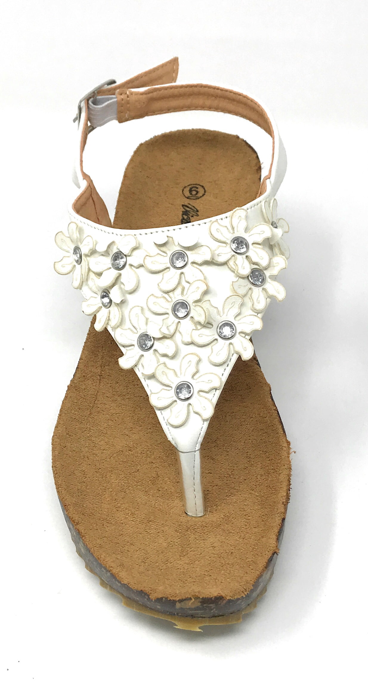 Victoria K Women's Daisy Flowers With Rhinestones Cork Wedge Sandals