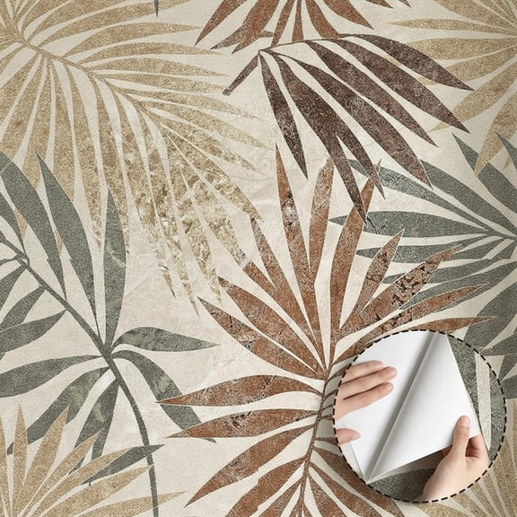 Tropical Palm Leaf Wallpaper Boho Rustic Modern Waterproof Peel and Stick Wallpaper Home Decor for Living Room Bedroom Bathroom Kitchen Cabinet Rental Property 17.7 * 118 in