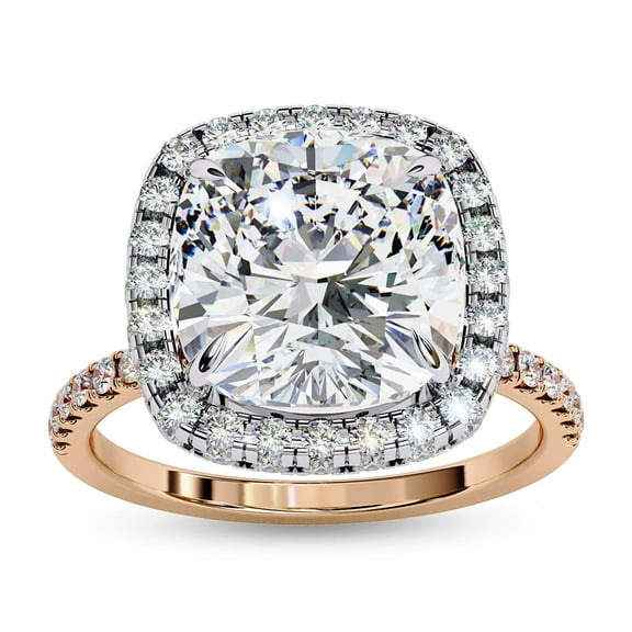 IGI Certified Lab Grown Diamond Ring | Center 8MM Cushion Cut Solitaire Halo Engagement Promise Rings For Women In 18k Solid Rose Gold | F-G, VS-SI Quality (3.20 Ctw) Ring Size-9.5