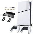 thumbnail image 1 of Soporte de pared para consola PS5 Slim Base metálica de almacenamiento con gancho para mando de videojuegos Kit de herramientas de tornillos de instalación, 1 of 7