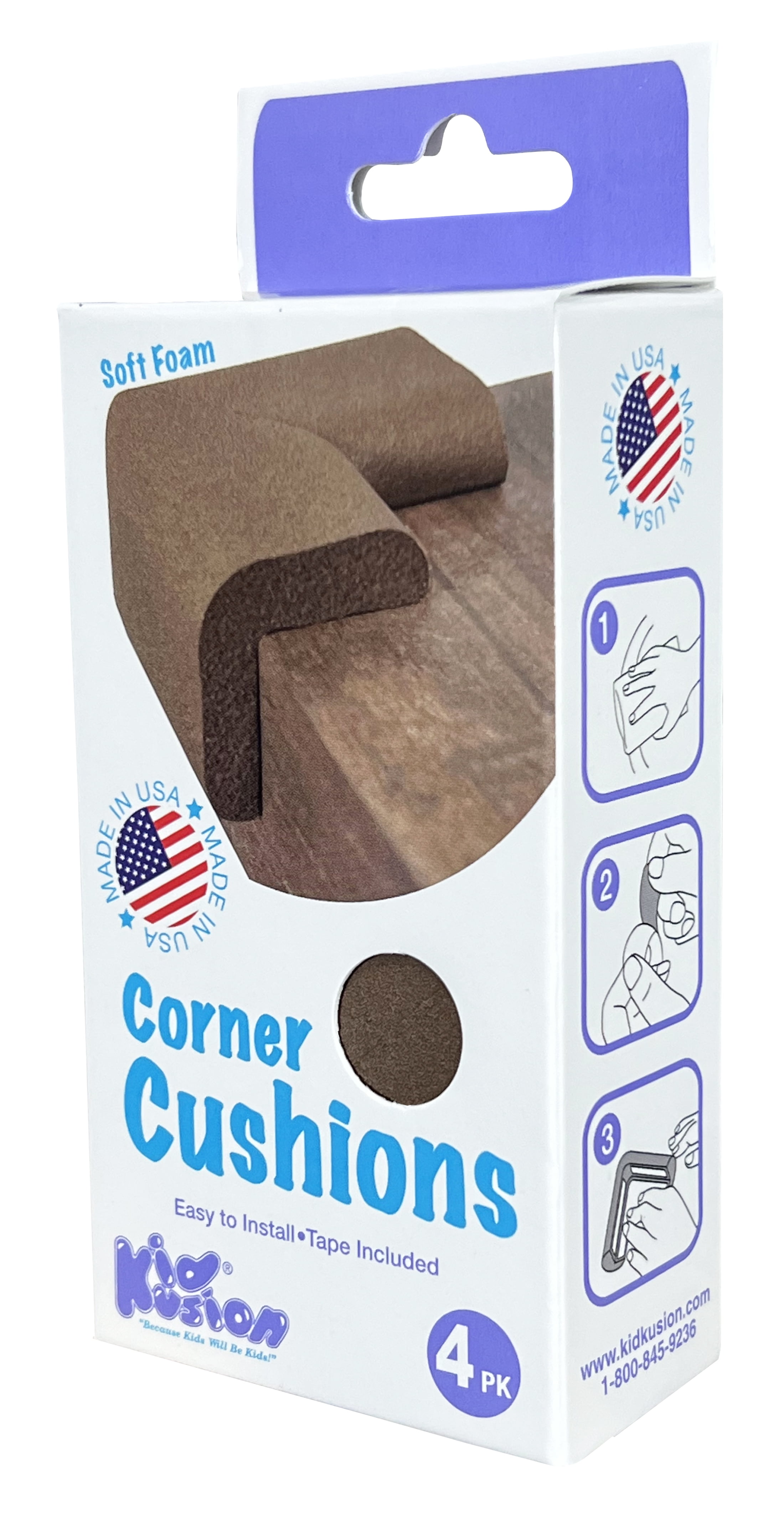 KidKusion Foam Rubber Corner Guards, Sharp Corners, Table, Desk, 4.0 CT, Brown, Toddler