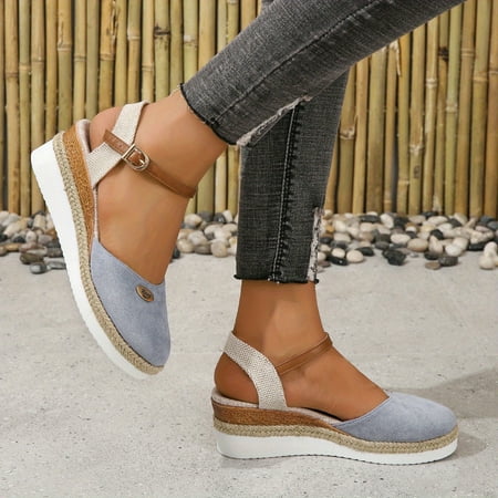 

XGZHPJZP Women‘s Wedge Slingback Sandals Closed Toe Ankle Strap Espadrille Shoes Casual Platform Sandals