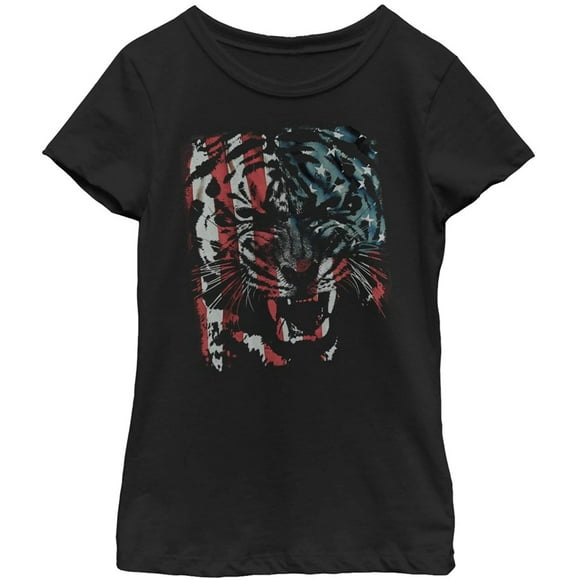 LOST GODS Girls Tiger Growl American Flag T-Shirt
