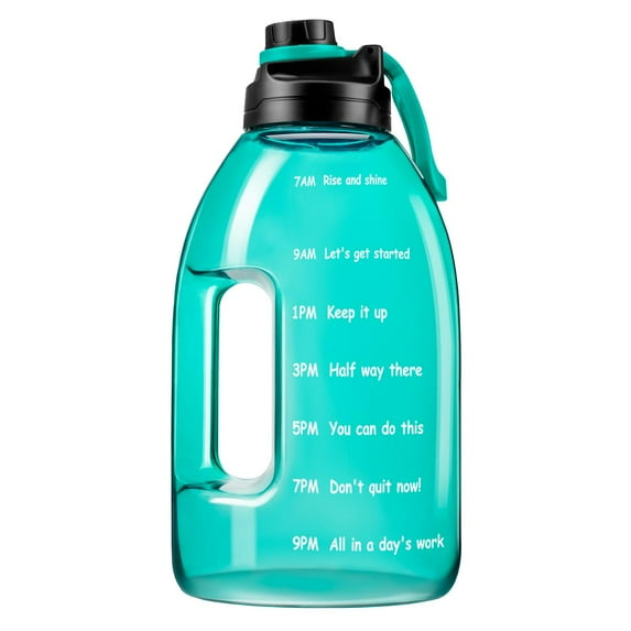 1 Gallon/128 oz Water Bottle with Time Marker, Carry Strap and Motivational Quote, Leak-Proof Tritan BPA-Free, Ensure You Drink Enough Water for Fitness, Gym, Camp, Sports