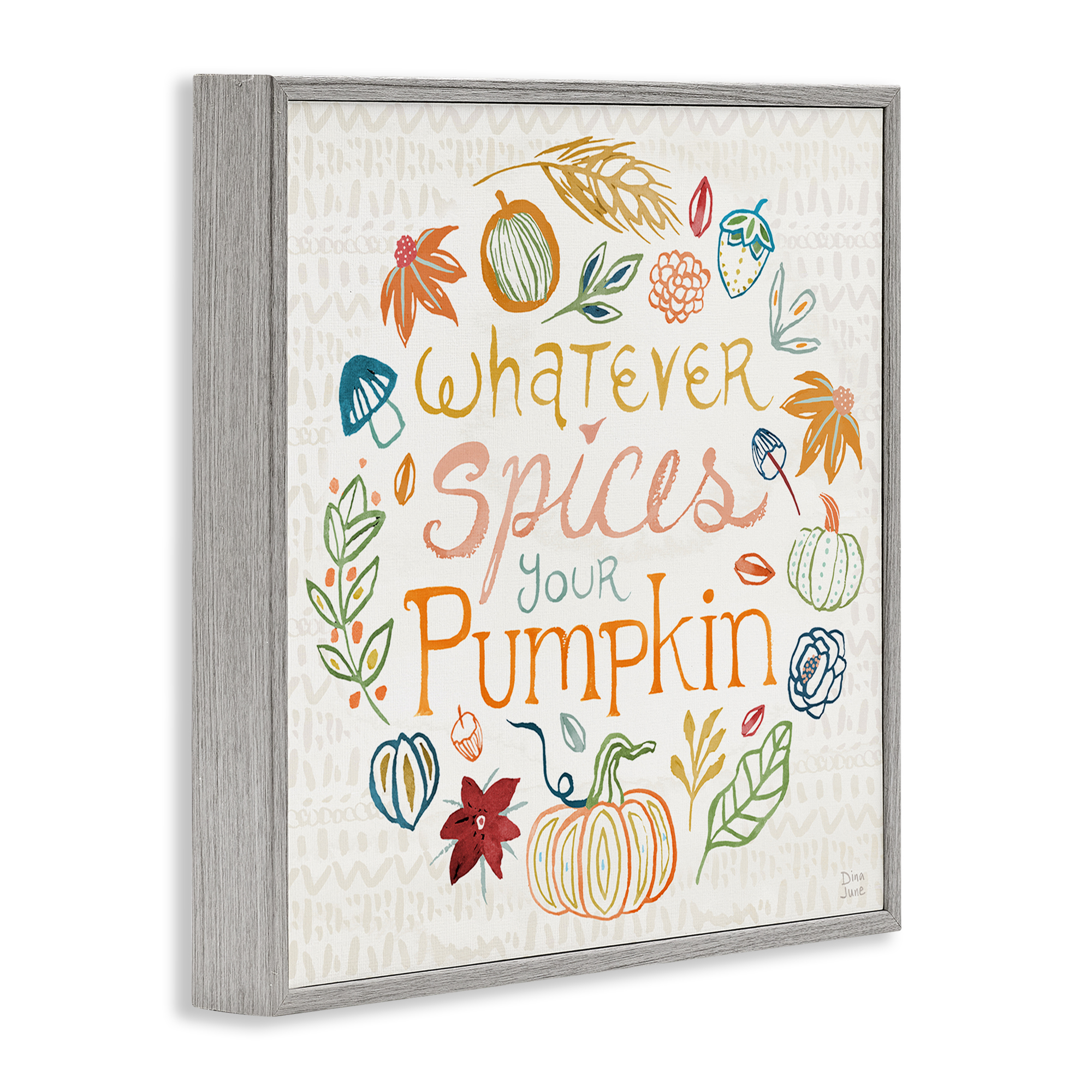 Stupell Industries Funny Fall Spice Pumpkin Holiday Painting Gray Framed Art Prints Wall Art, 12 x 12