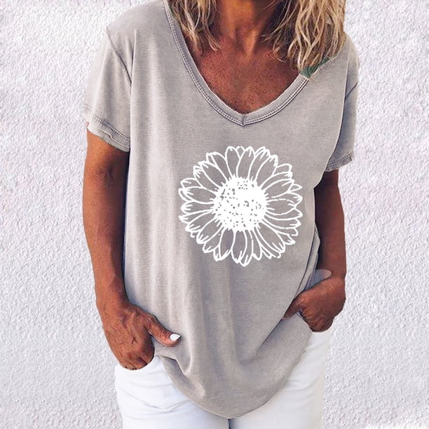 ICHUANYI Clearance Women Fashion Casual Printing Short Sleeve Loose Tee Tops Blouse(Gray, XL) ICHUANYI WER2023081505214