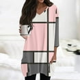 thumbnail image 2 of WTOBBY Women's Fashion Casual Retro Geometric Print V-Neck Mid-Length Tunic Tops with Pockets, 3/4 Sleeve Blouses, Daily Use Comfort Shirt,Pink S, 2 of 5