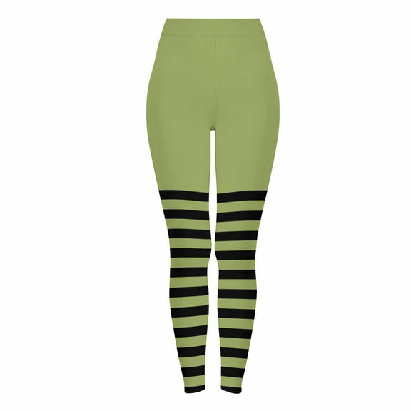 Idoravan Leggings for Women Women's Halloween Striped Print Leggings Sports Fitness Pants Solid Colored Casual Tight Fitting Tight Peach Hip Yoga Pants Stretch Pants Army Green XXL