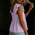 thumbnail image 4 of hlysgo Womens Square Neck Top Ruffle Short Sleeve Palazzo Tops Cute Smocked Babydoll Summer Blouses Purple,S, 4 of 6
