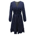 thumbnail image 5 of Baqcunre Long Sleeve Dress for Women Women's Autumn Solid Color Waist Wrap Show Thin Dot Print Long Sleeve Dress Dresses for Women 2024 Summer Dresses for Women 2024 Womens Dresses Navy XL, 5 of 5