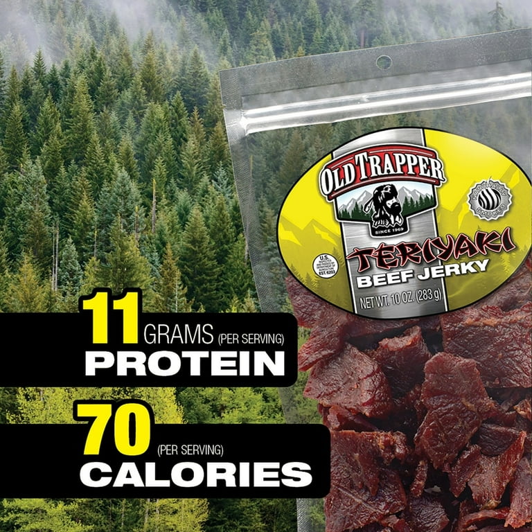 2 pack) Old Trapper Teriyaki Beef Jerky 10oz Resealable Bag