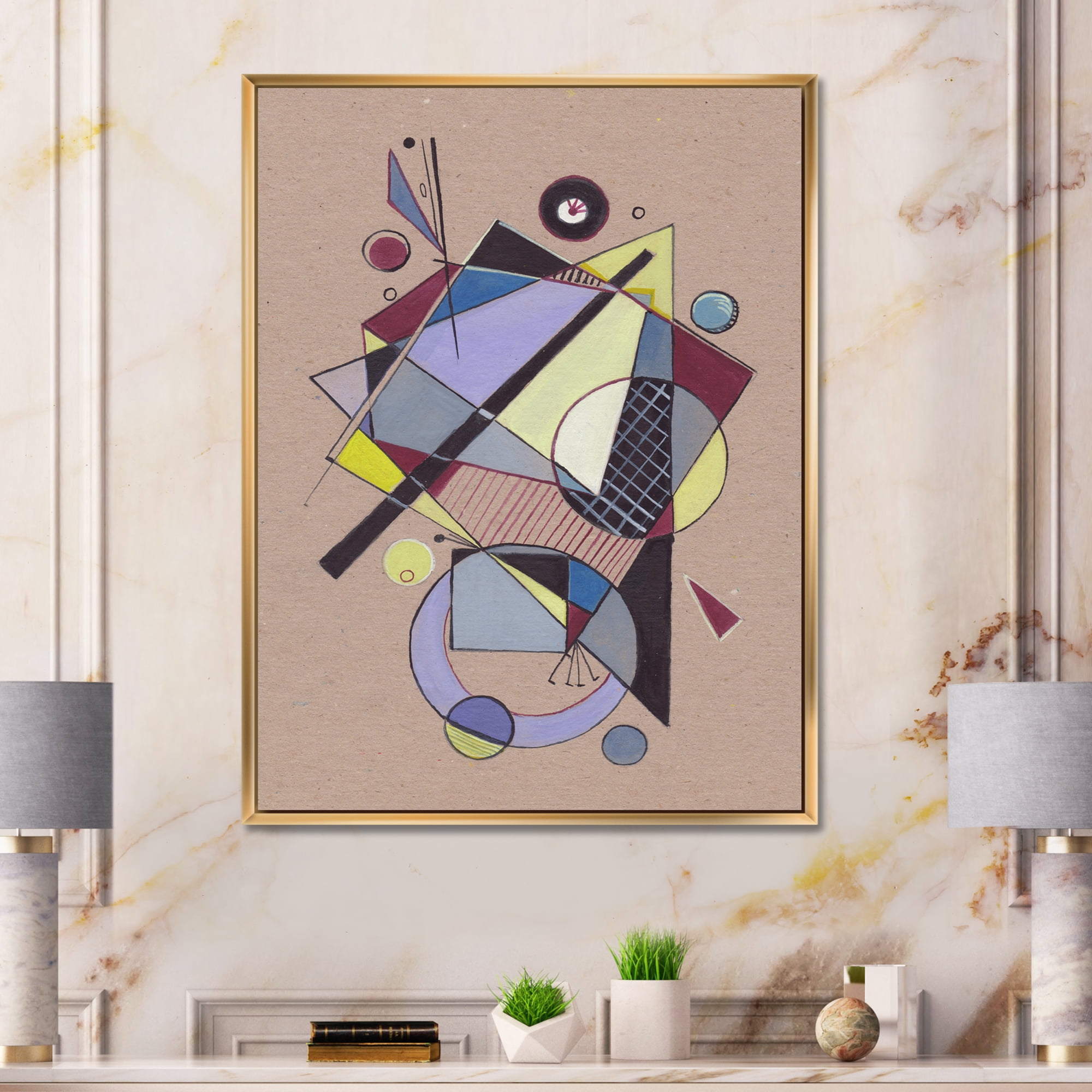 Designart 'Abstract Compositions Of Colored Geometric IV' Modern Framed Canvas Wall Art Print