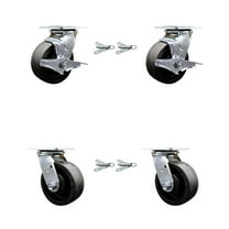 5 Inch Glass Filled Nylon Caster Set with Ball Bearings 4 Swivel Lock 2 Brake