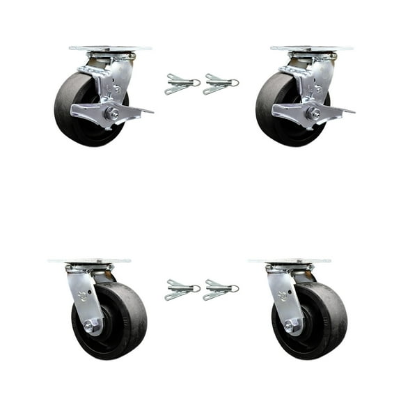5 Inch Glass Filled Nylon Caster Set with Ball Bearings 4 Swivel Lock 2 Brake