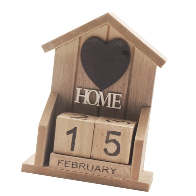 Escritorio de madera con calendario perpetuo en forma de casa de diseño vintage, bloque de madera para oficina en casa Top triangular marrón
