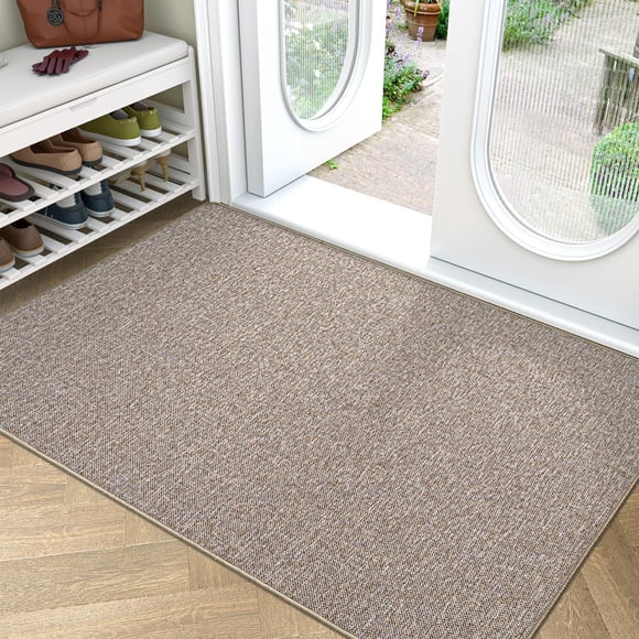 LUMI Indoor Door Mat, Non Slip Rubber Backing Entrance Mat, Easy Clean Low Profile Ultra Thin Entry Mats for Inside House, Patio, Beige 32"x