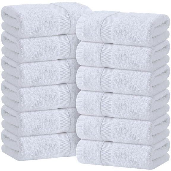 White Classic Wealuxe Collection 100% Cotton Hand Towels, White, 16 x 27, 12 Pack