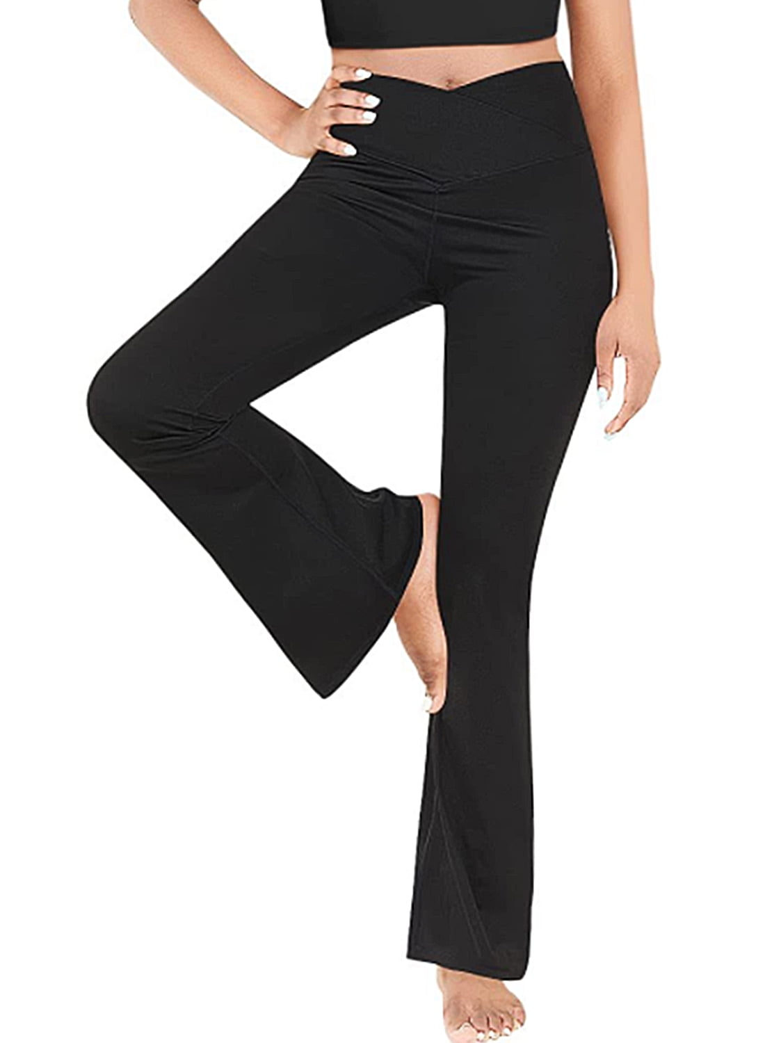 SEASUM Women's High Waist Workout Flared Leggings Crossover Waist Yoga