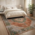 thumbnail image 3 of ODIKA 8'x10' Washable Area Rug Tone Vintage Abstract Distressed Faded Ornamental Terracotta for King Size Bedroom Under Bed, Master Suite, Non-Shedding, Easy Care, 3 of 7