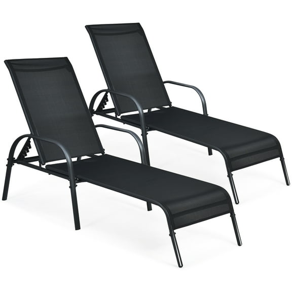 Gymax Reclining Fabric Outdoor Chaise Lounge - Set of 2, Black