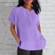 thumbnail image 2 of Primavera Tops para las Mujeres Algodón Lino Cuello en V Manga Corta, Transpirable Camisa Casual para el Verano, 2 of 5