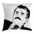 thumbnail image 1 of Humor Decor Throw Pillow Cushion Cover, Reaction Guy Human Rage Comics Man with Moustache in Suits Gesture Artwork, Decorative Square Accent Pillow Case, 18 X 18 Inches, Black White, by Ambesonne, 1 of 2