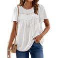 thumbnail image 4 of UVN Summer Womens Chiffon Blouses Short Sleeve Crew Neck Shirts for Women Boho Lace Casual Tops, 4 of 9