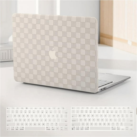 Compatible with MacBook Air 13 inch Case 2022 2021-2018 M1 A2337 A2179 A1932, Case for MacBook Air13 M1, Checkered Textured Cream Leather Hard Shell & Keyboard Cover for Mac Air 13, Beige