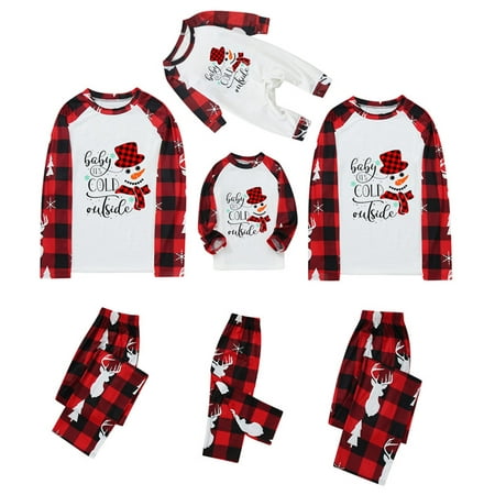

FOCUSNORM Family Matching Christmas Pajamas Sets for Adult Plaid Snowman Holiday Sleepwear PJs Men Women 2 Pieces Pants Set
