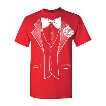 Shop4Ever Men's Classic Tuxedo Costume with White Rose Graphic T-shirt