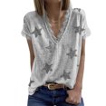 thumbnail image 1 of Camiseta de verano para mujer, pantalón corto informal, manga corta, estampado de estrellas, ribete de encaje, cuello en V profundo, camiseta para mujer, 1 of 5