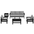 thumbnail image 3 of JUSTLET 5 Pieces HDPE Patio Furniture Set,Outdoor Patio Conversation Sets with Thick Cushion,3-Seater Couch,2 Armchair,1 Side Table,1 Coffee Table for Balcony,Backyard,Black Frame with Grey Cushion, 3 of 10
