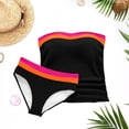 thumbnail image 3 of POUNOO Womens Tankini Swimsuits Slim Fit Strapless Color Block Stripe Ruched Detail High Waist Bathing Suits Beach Vacation Style Swimwear Gift, 3 of 5
