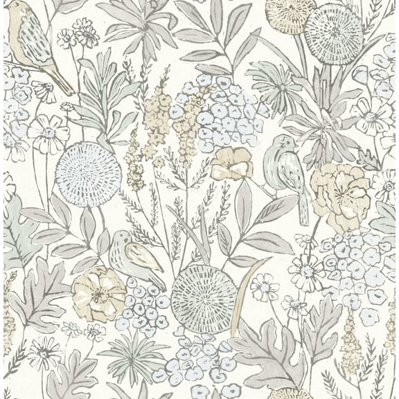 Chesapeake Goldfinch Neutral Birds and Blooms Wallpaper