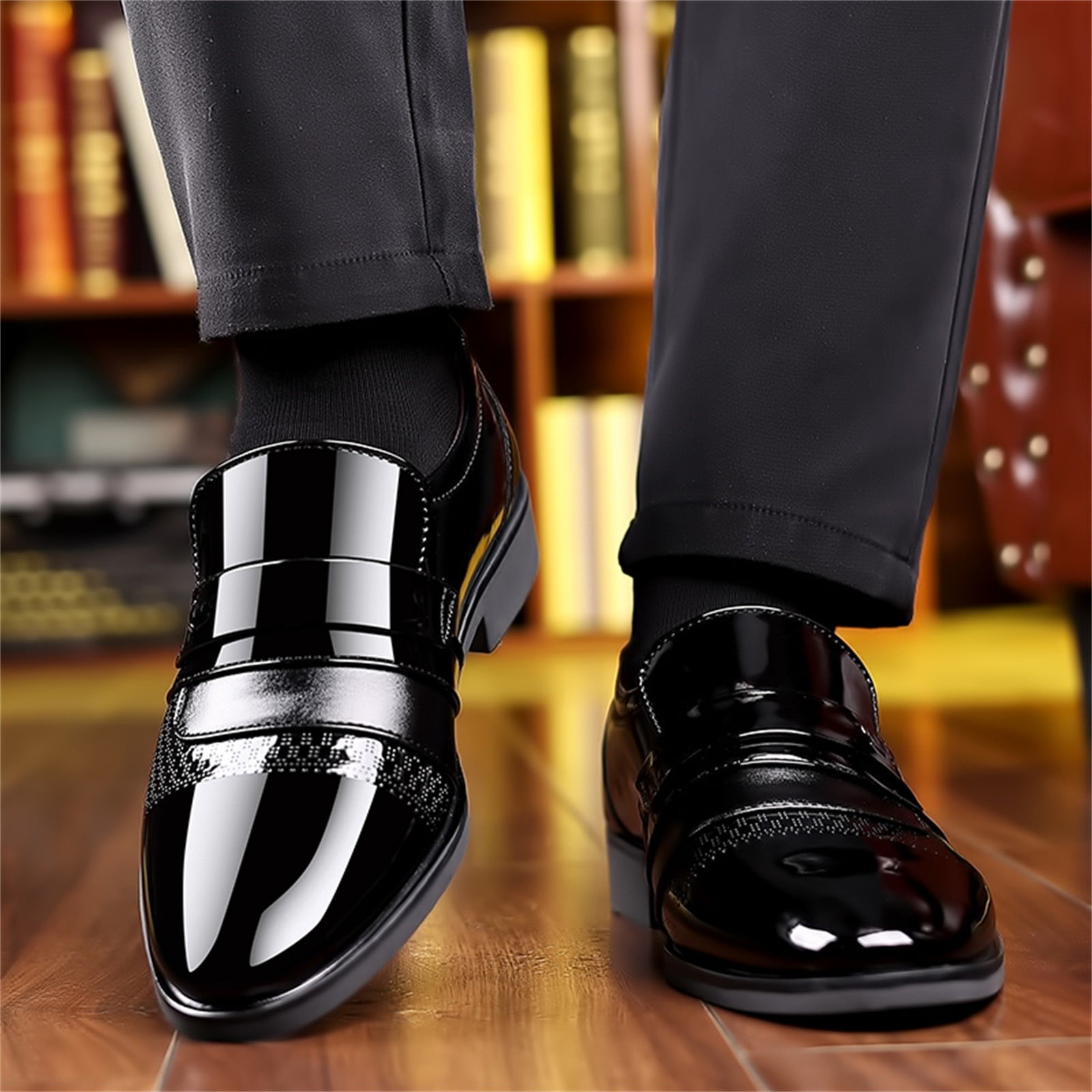 Dakaela Mens Dress Loafers Leather Business Slip on Oxford Shoes Classic Formal Wedding Sneakers Black 11.5