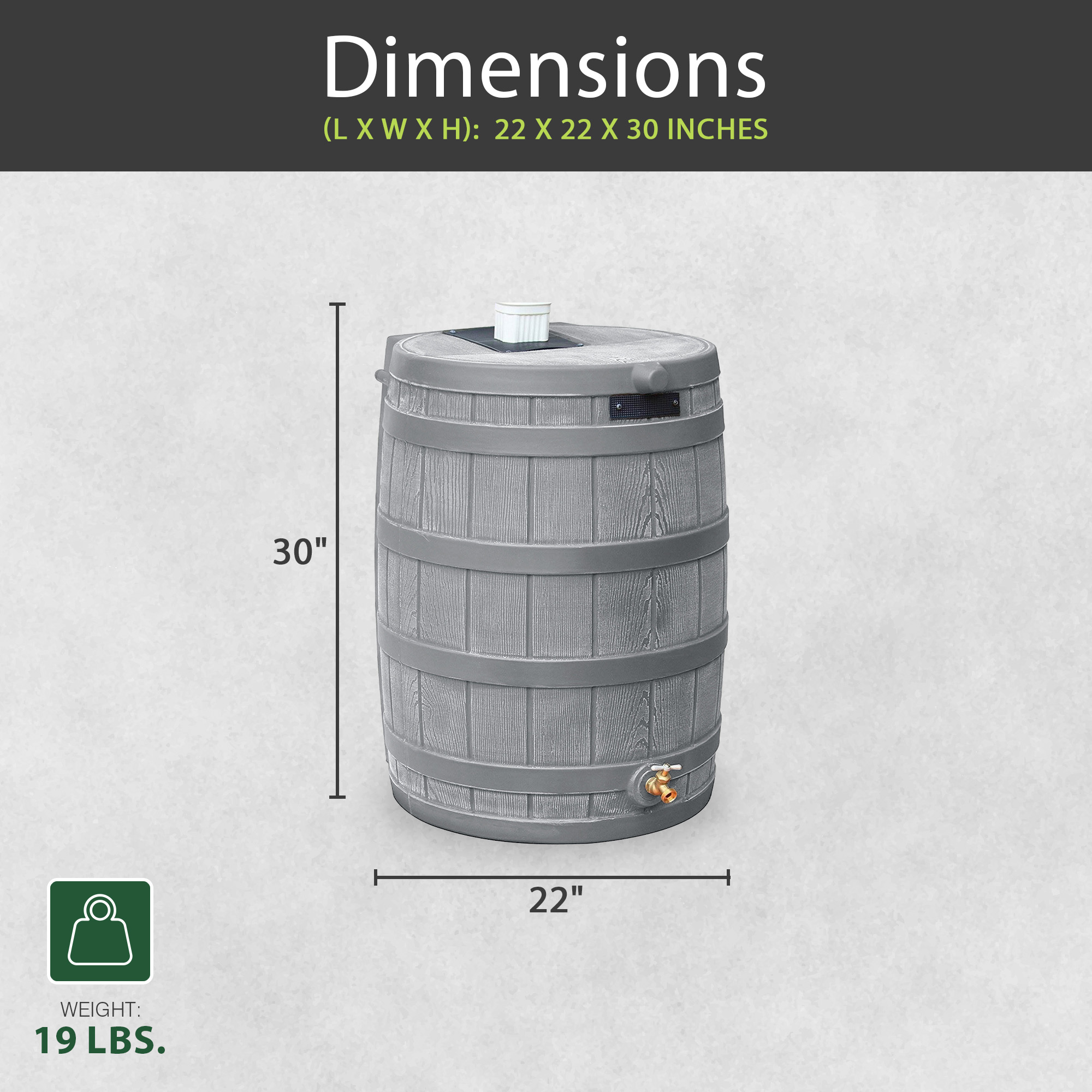 Good Ideas RW50 Rain Wizard 50gal Plastic Rain Barrel Water Collector, Gray